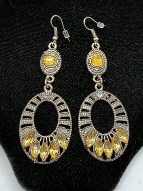 Silver Drop Earrings with Gold Crystals